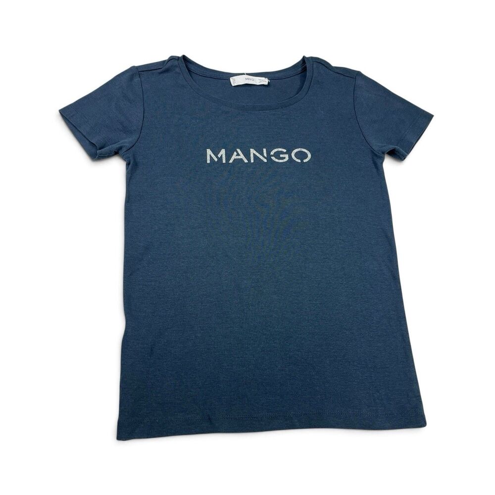Mango MNG Logo Tee Blue Short Sleeve Breathable Organic Cotton Basic T-Shirt XS
